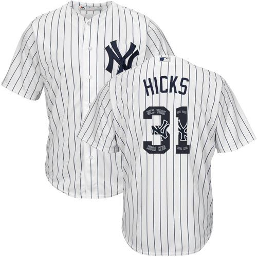 Yankees #31 Aaron Hicks White Strip Team Logo Fashion Stitched MLB Jersey - Click Image to Close